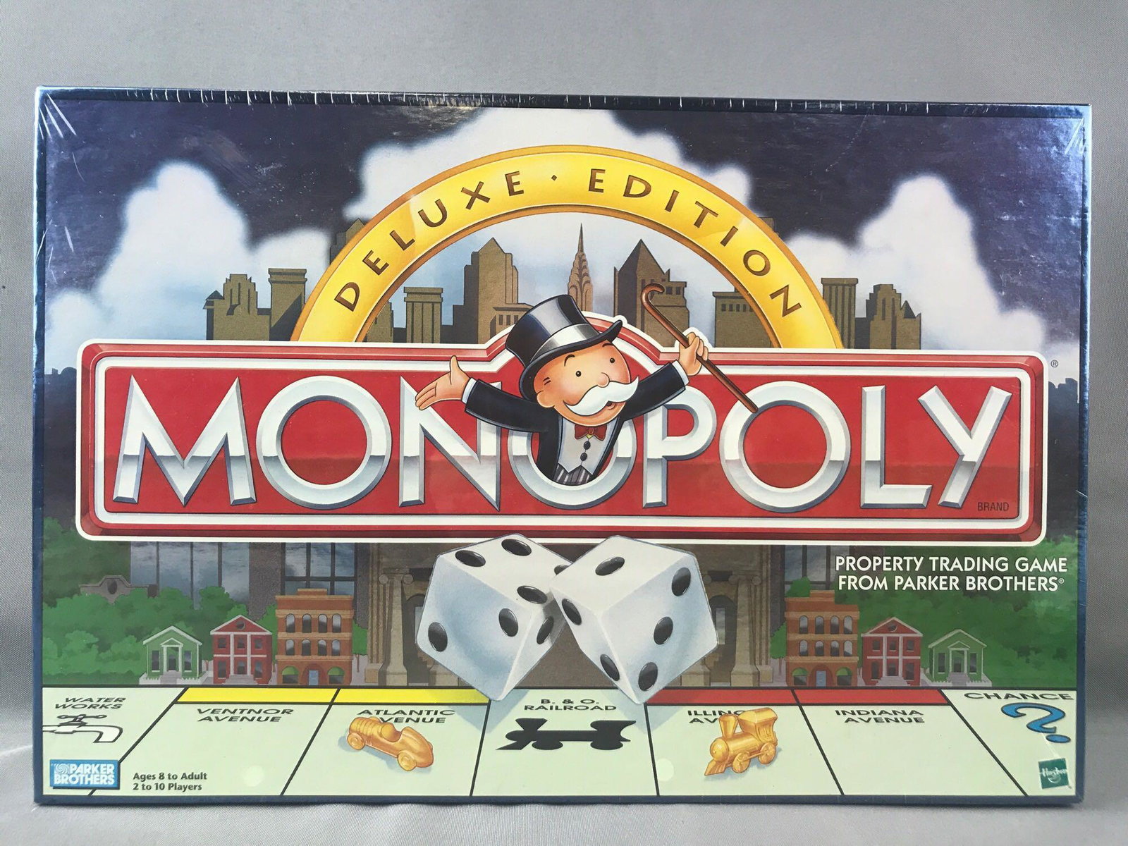 1998 Deluxe Edition Monopoly Board Game in Original: Parker Brothers, Hasbro. Includes Winning Golden Bag of Money Token from the Monopoly Token Campaign