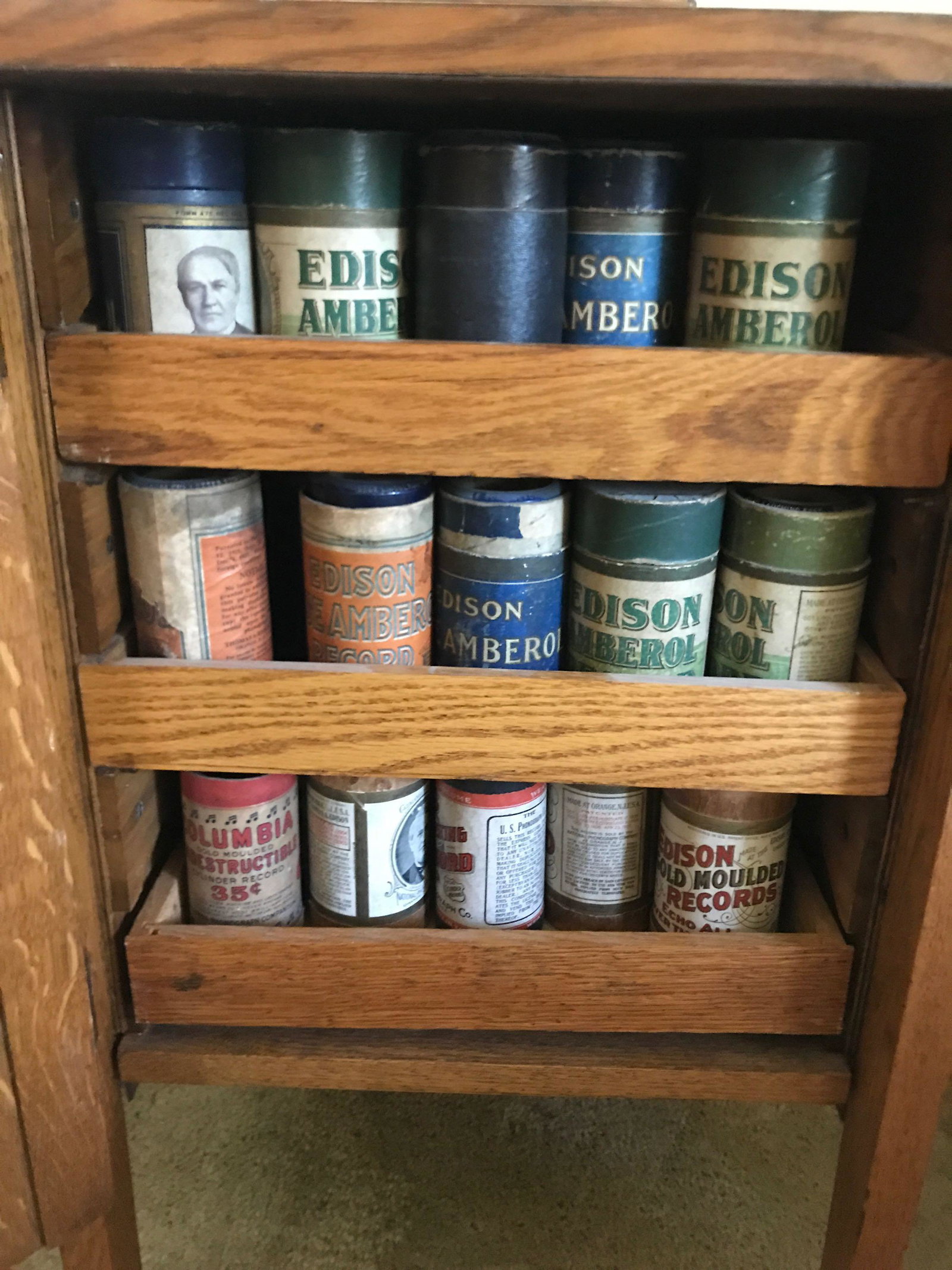 Group of Edison Standard Amberol Cylinder Records: All the Edison Cylinder Records inside the cabinet are included. Aprx of 75-100 records. Cabinet sold separately.