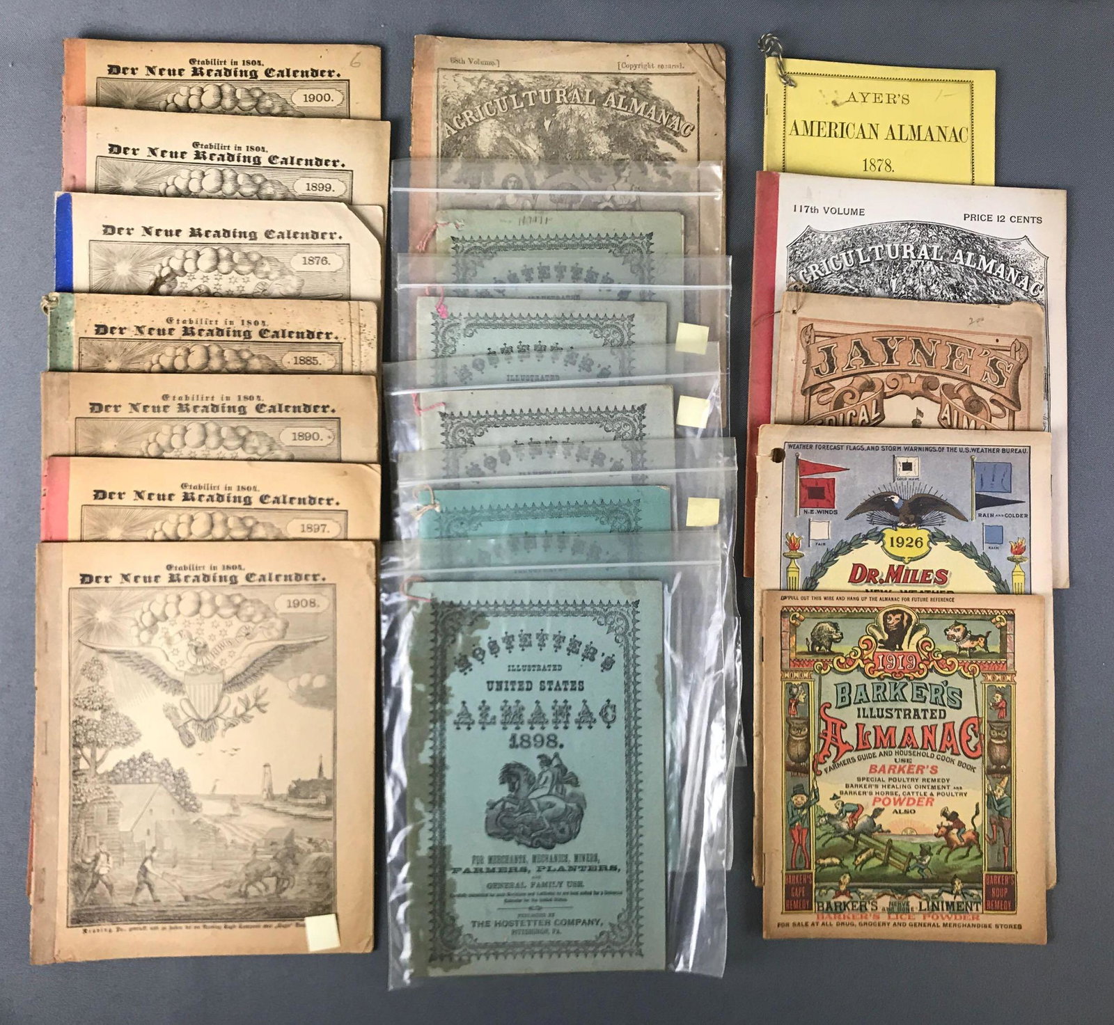 Collection of Antique Almanacs : "Der Neue",: An extraordinary collection of antique almanacs. The earliest "Der Neue Reading Calendar" is dated 1876.