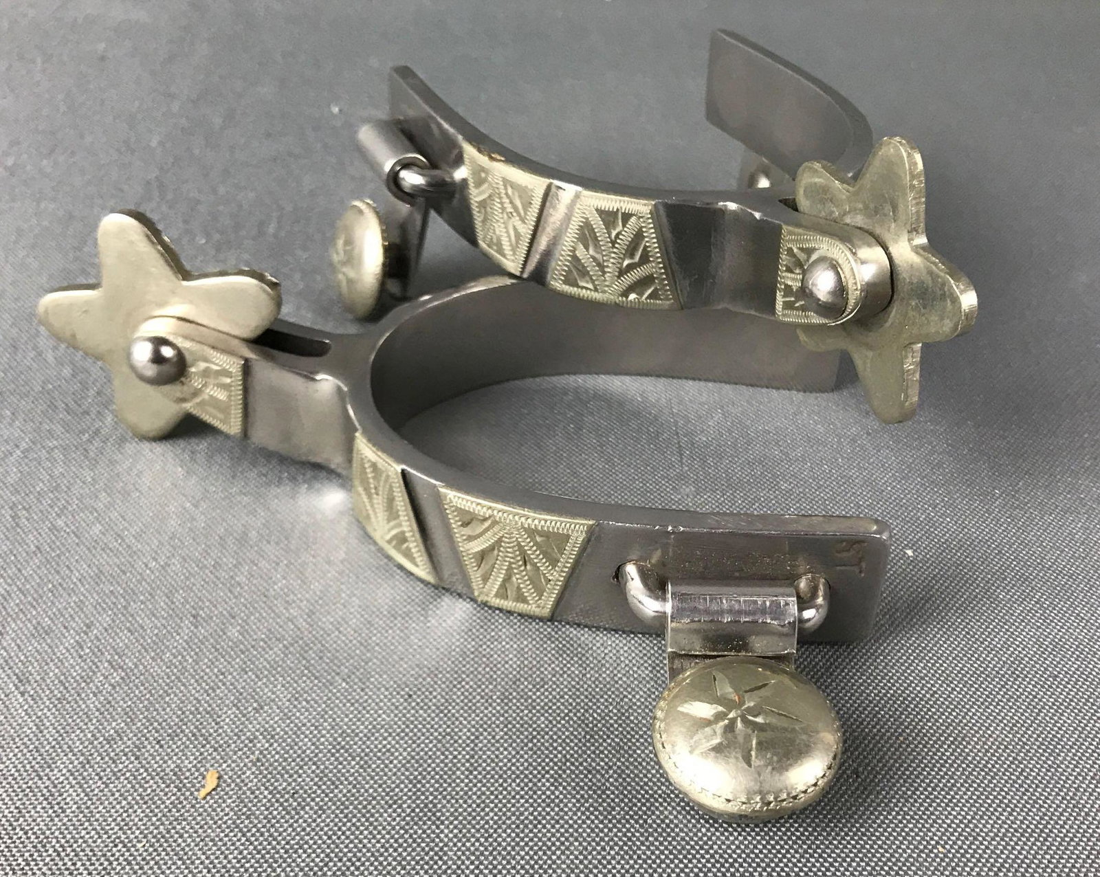 Pair of Vintage Stainless Steel Spurs: 5 inches long