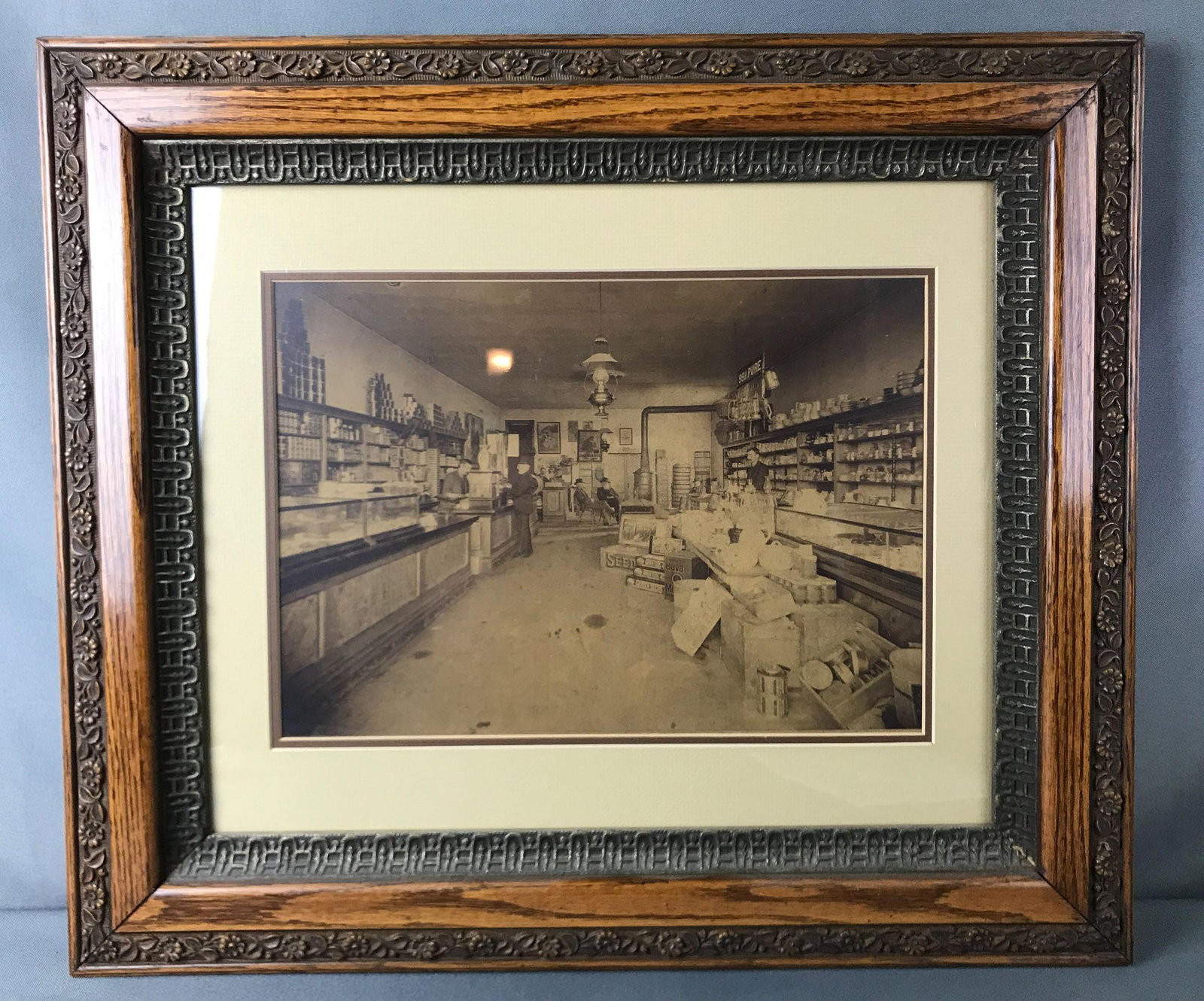 Framed Antique Photograph : Interior of a Midwest: Frame size 22 x 19 inches, most likely Nash General Store Downers Grove IL