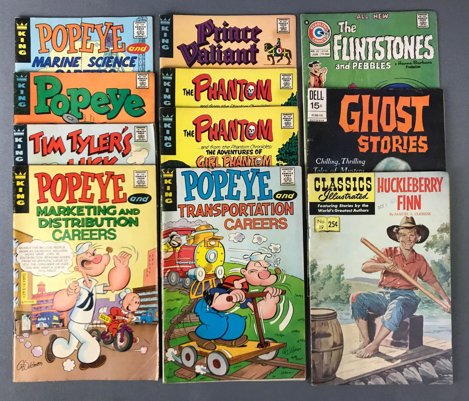 Group Vintage Comic Books including the Phantom, Popeye: King comics. Most circa 1970s