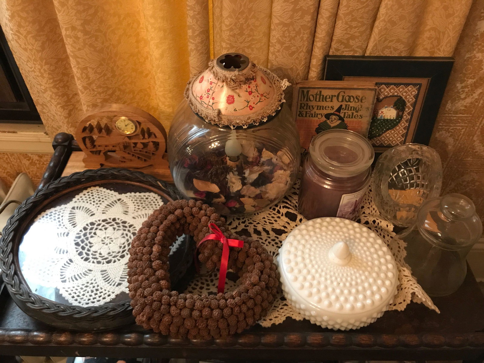 Contents of Side Table: Includes stereo, CDs, and more