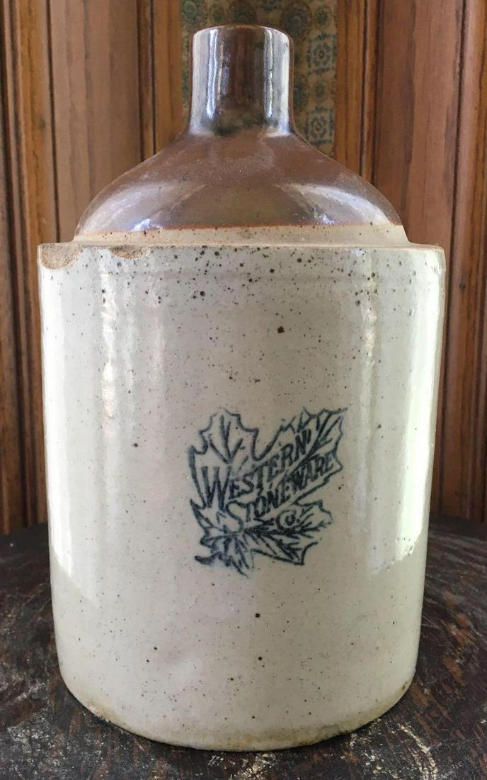 Antique Western Stoneware Jug: Some chips. 9 inches tall