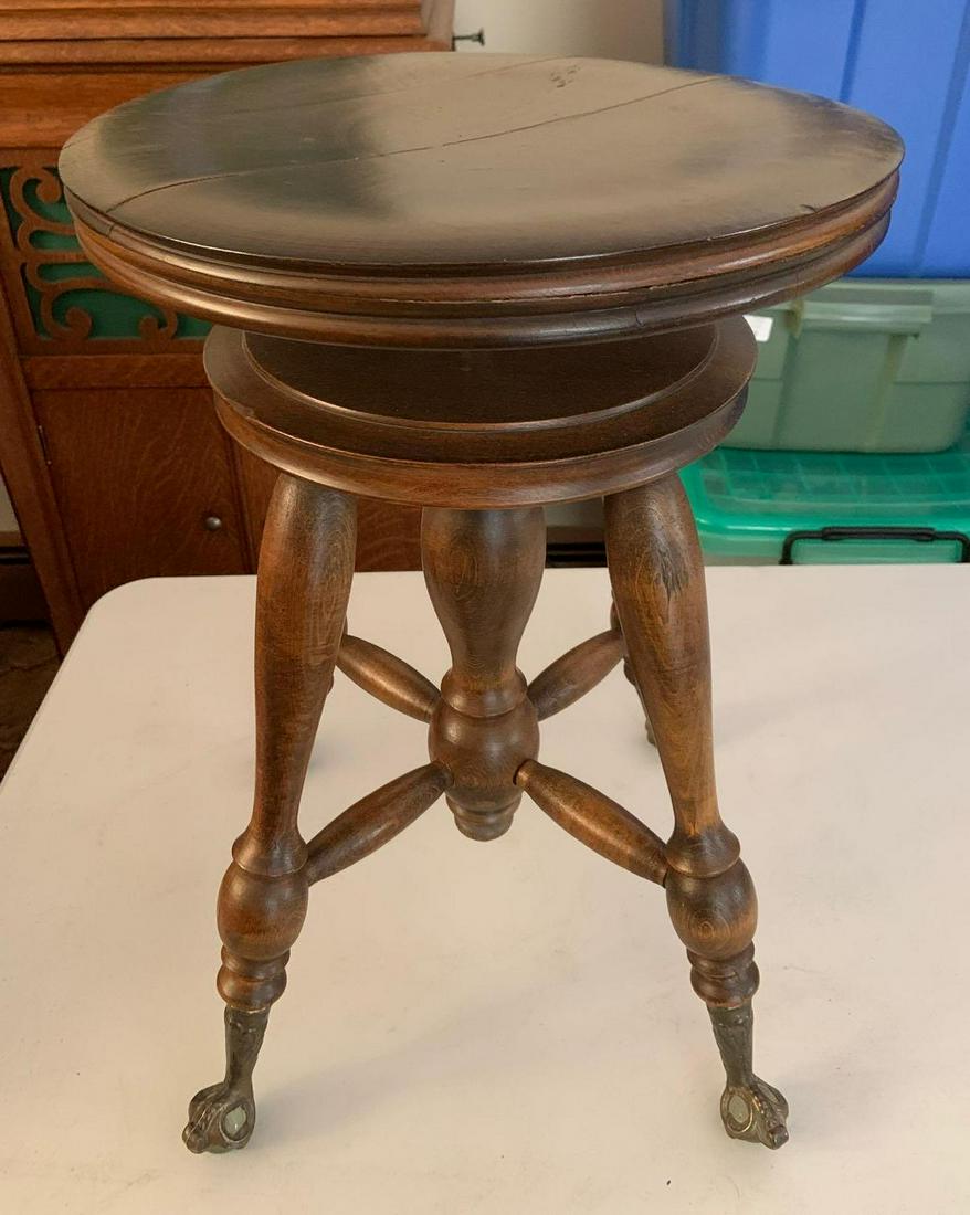 Antique Ball and Claw Foot Piano Stool: 14 x 20 inches