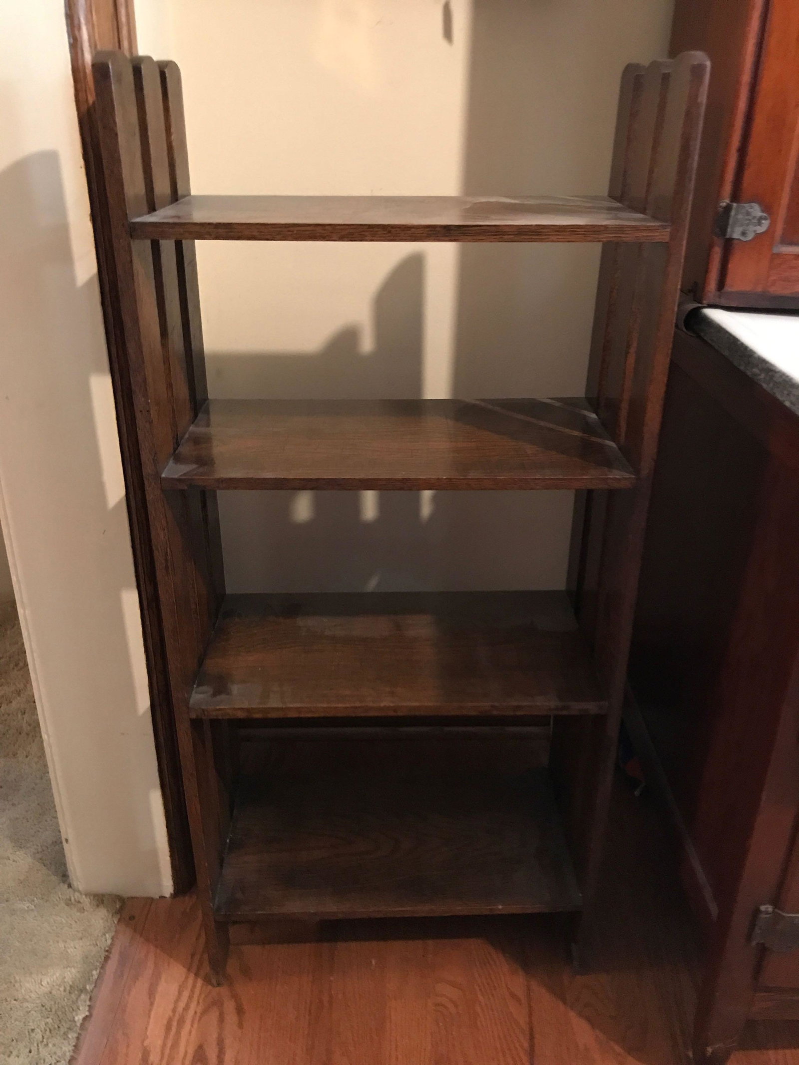 Vintage Mission-style Oak Shelving: 42 x 10 x 19.Shipping is not available for this lot. Pick up only. (Large or heavy items can be transferred to our Gallery for an additional fee.)