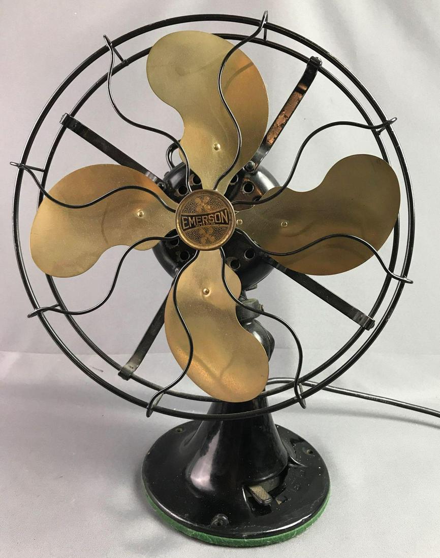 Antique Emerson Oscillating Brass Blade Fan: 13 inches; brass blades; working condition