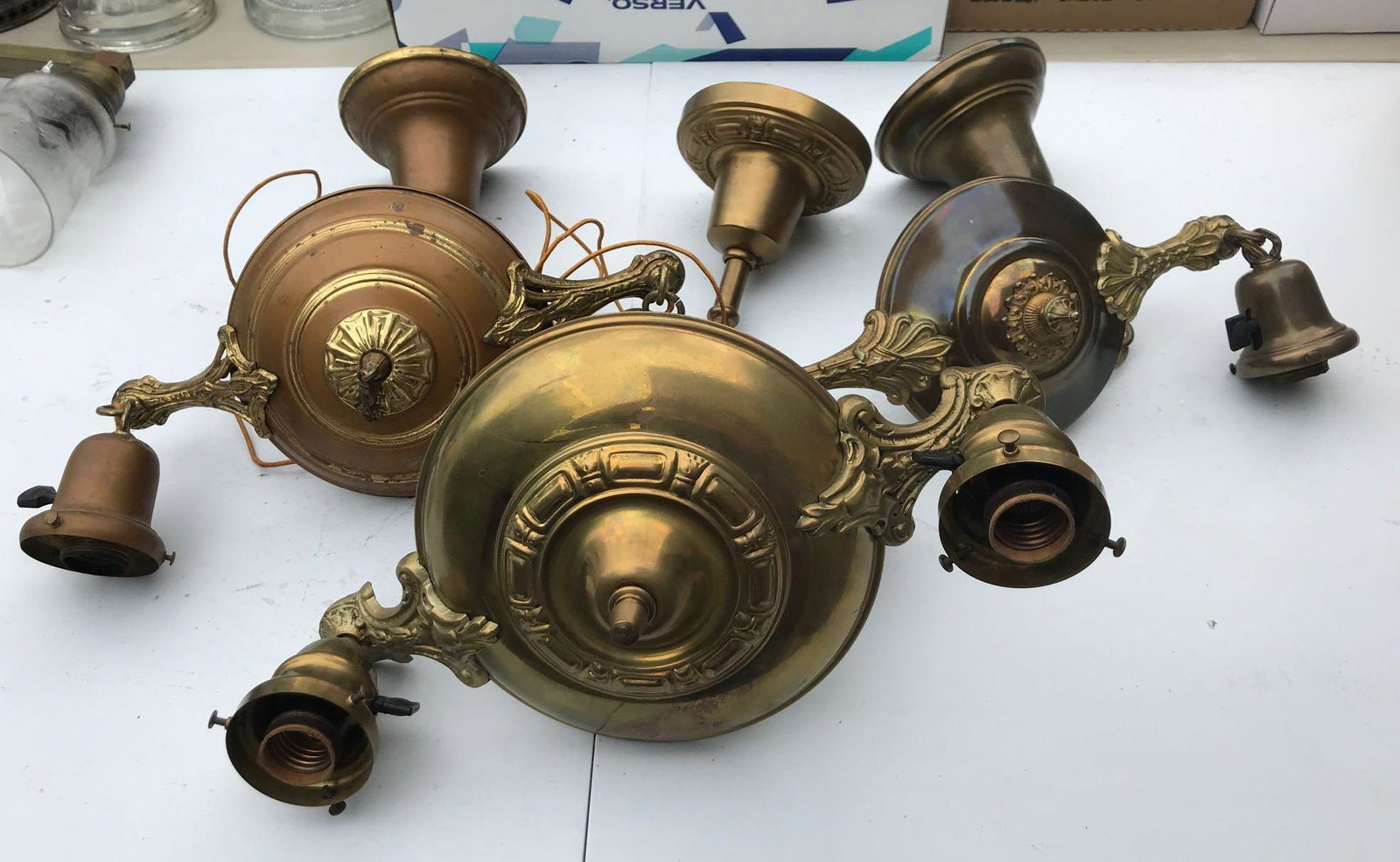 Group of 3 : Vintage Hanging Light Fixtures: untested