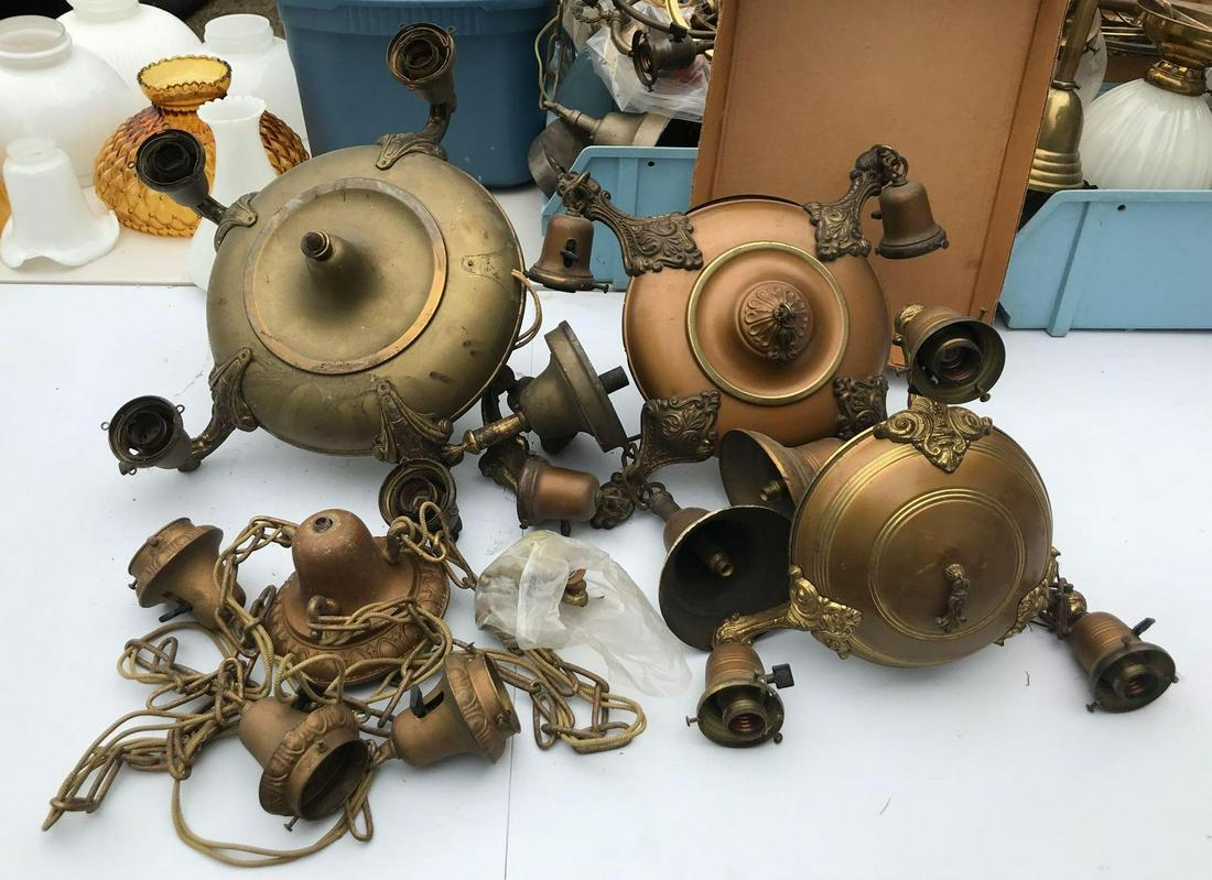 Group of 4 : Vintage Hanging Light Fixtures: untested