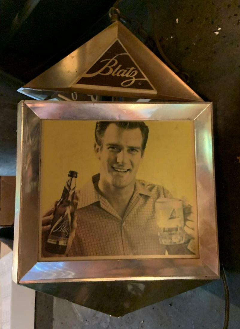 Vintage Blatz Beer Light-up Advertising Beer Signs: 16 x 9 inches. Sign lights but motion needs repair.