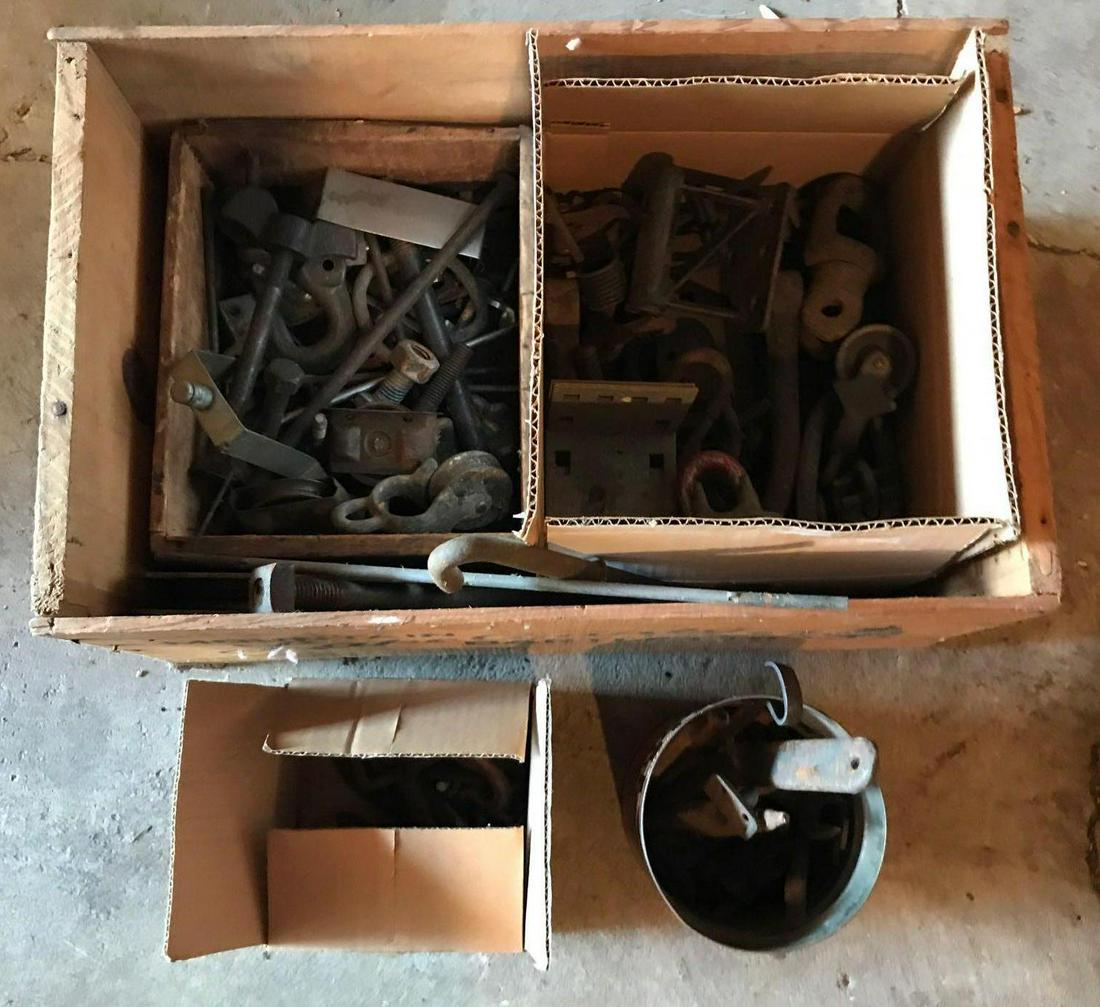 Pear Box w/ Miscellaneous Hardware: Pulleys,wrenches and more.Shipping is not available for this lot. Pick up only. (Large or heavy items can be transferred to our Gallery for an additional fee.)
