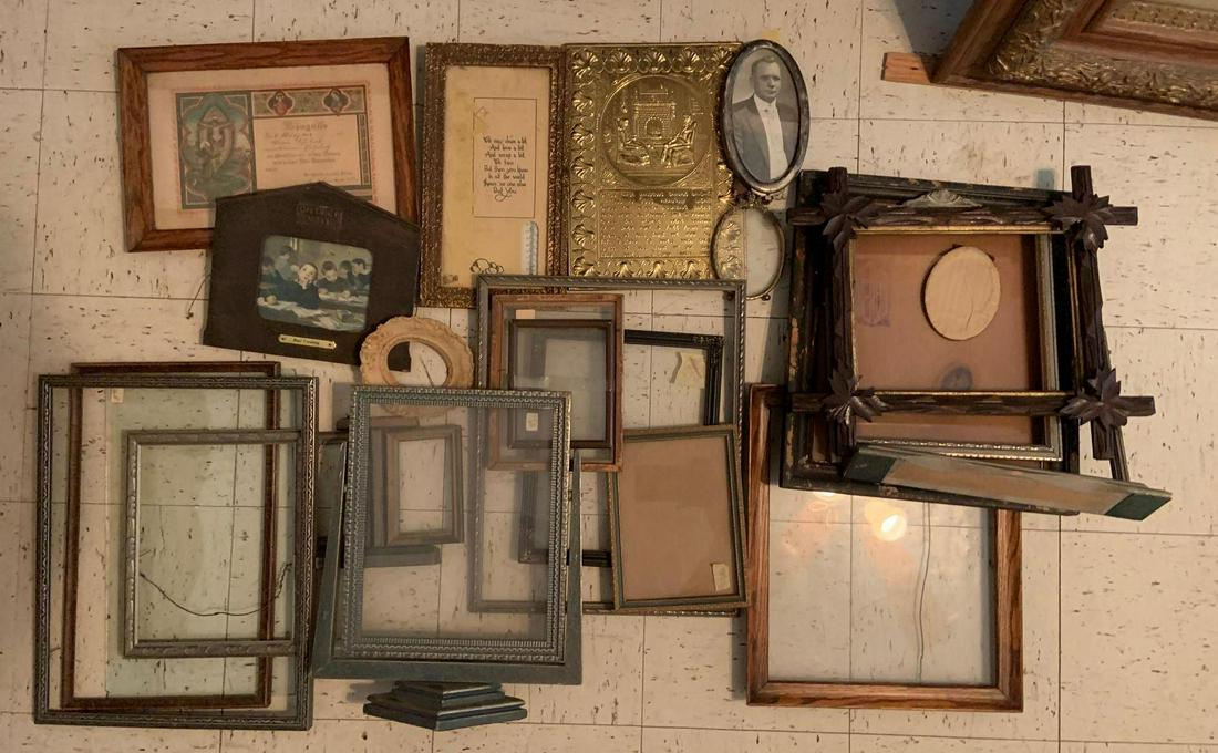 Group of Antique and Vintage Picture Frames: An appealing collection of antique and vintage framing examples. Largest fame measures 12 x 15 inches; some damage