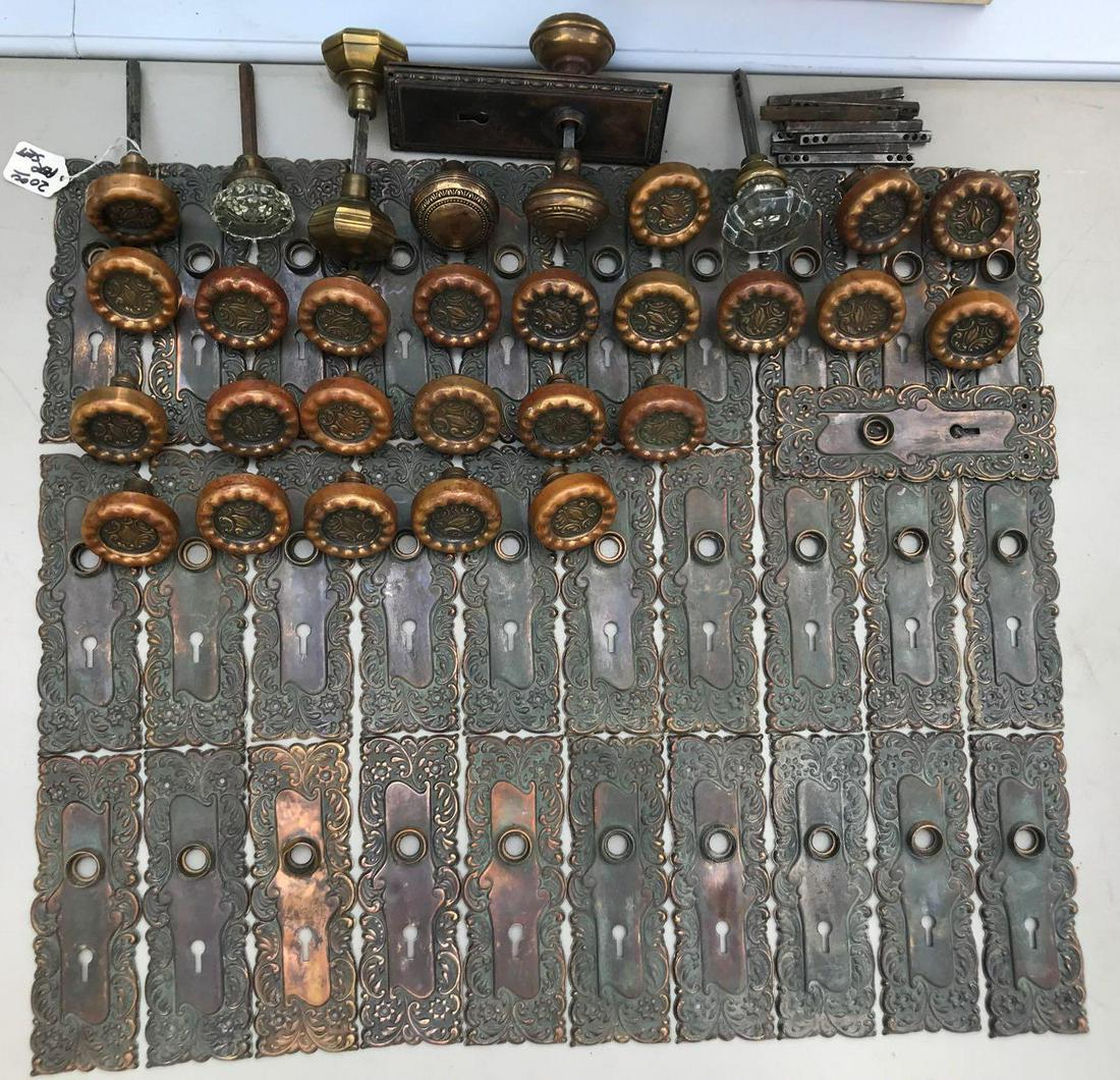 Group of 60+ Pieces : Antique Door Hardware: Largest is 2 1/2 x 7 1/2 inches