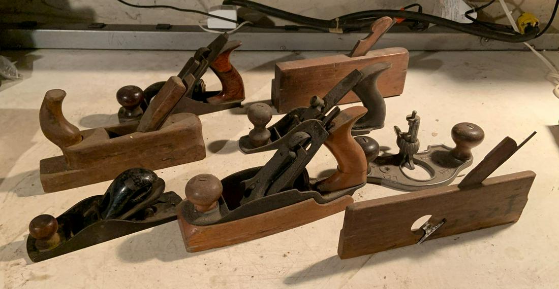Group of 8 : Antique Hand Planes: Include Stanley # 71 1/2 and others. Largest 10 inches