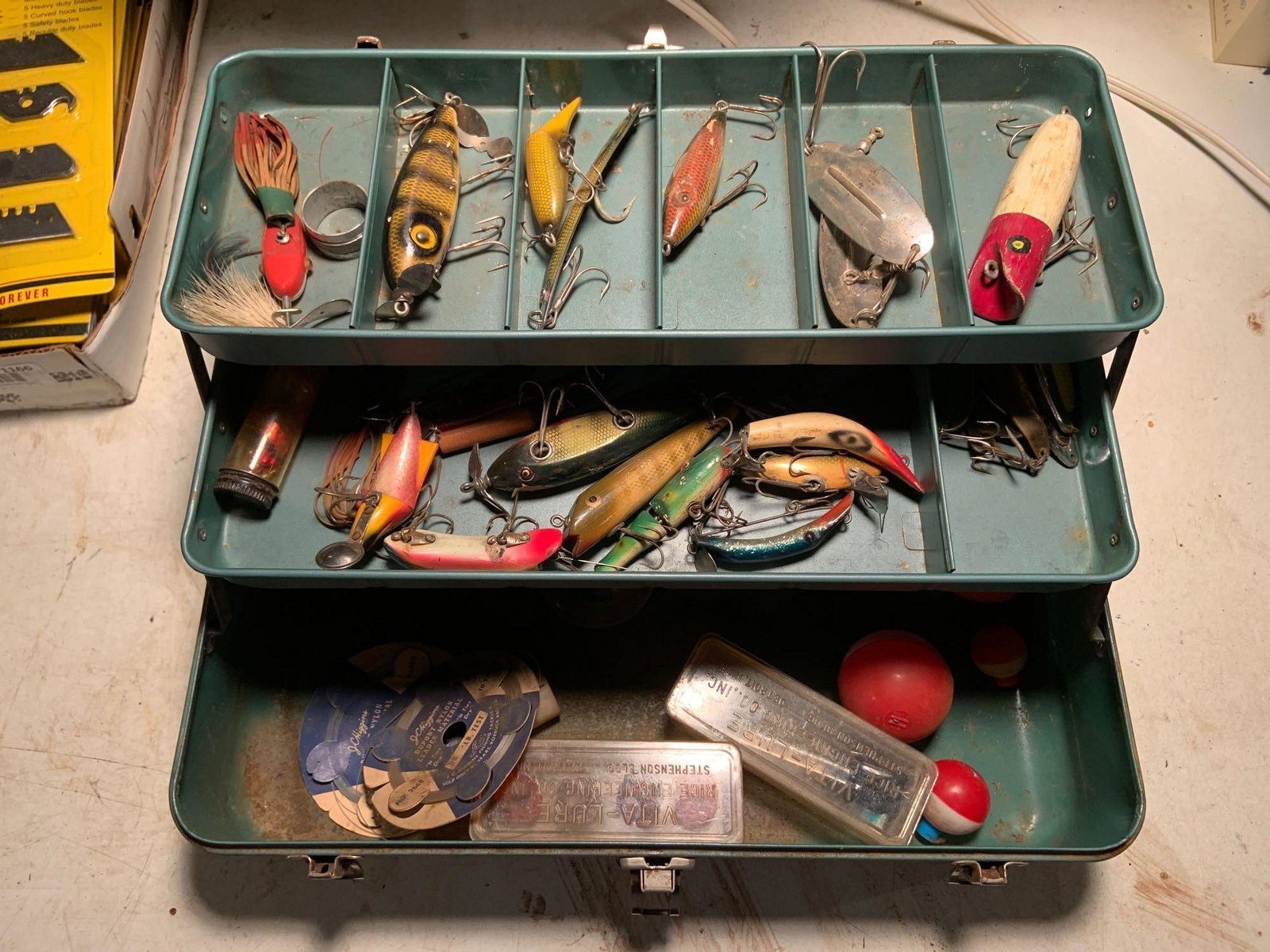 Vintage Tackle Box w/ Lures and more: Includes many vintage lures