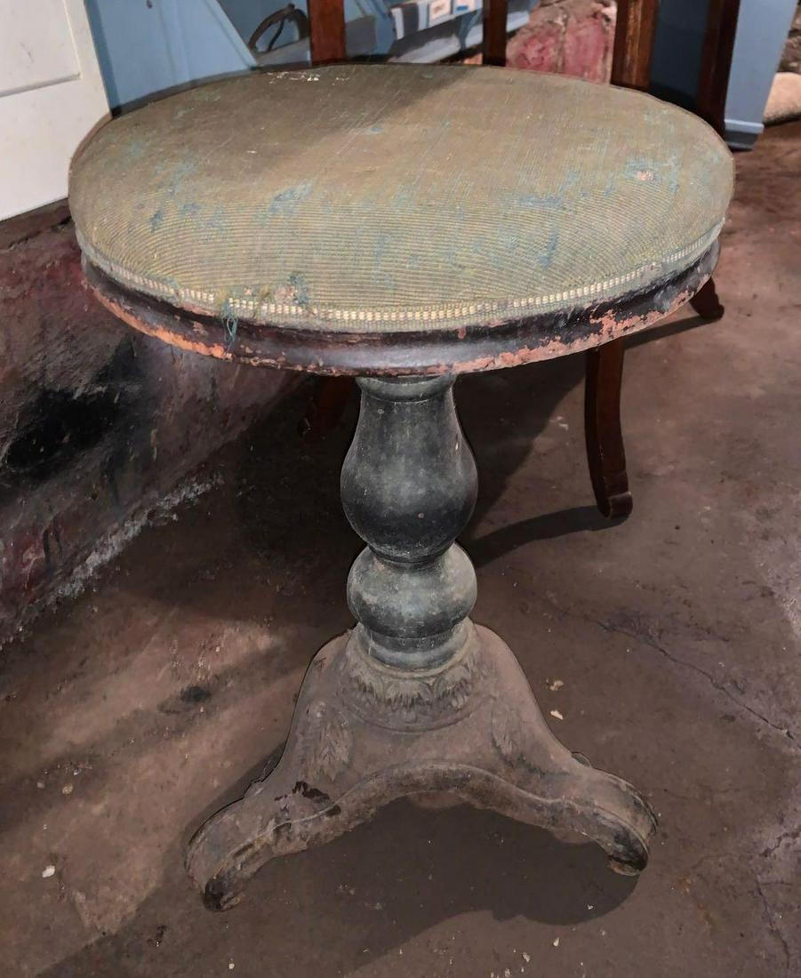 Antique Piano Stool w/ Cast Iron Base: 14 x 20 inches.Shipping is not available for this lot. Pick up only. (Large or heavy items can be transferred to our Gallery for an additional fee.)