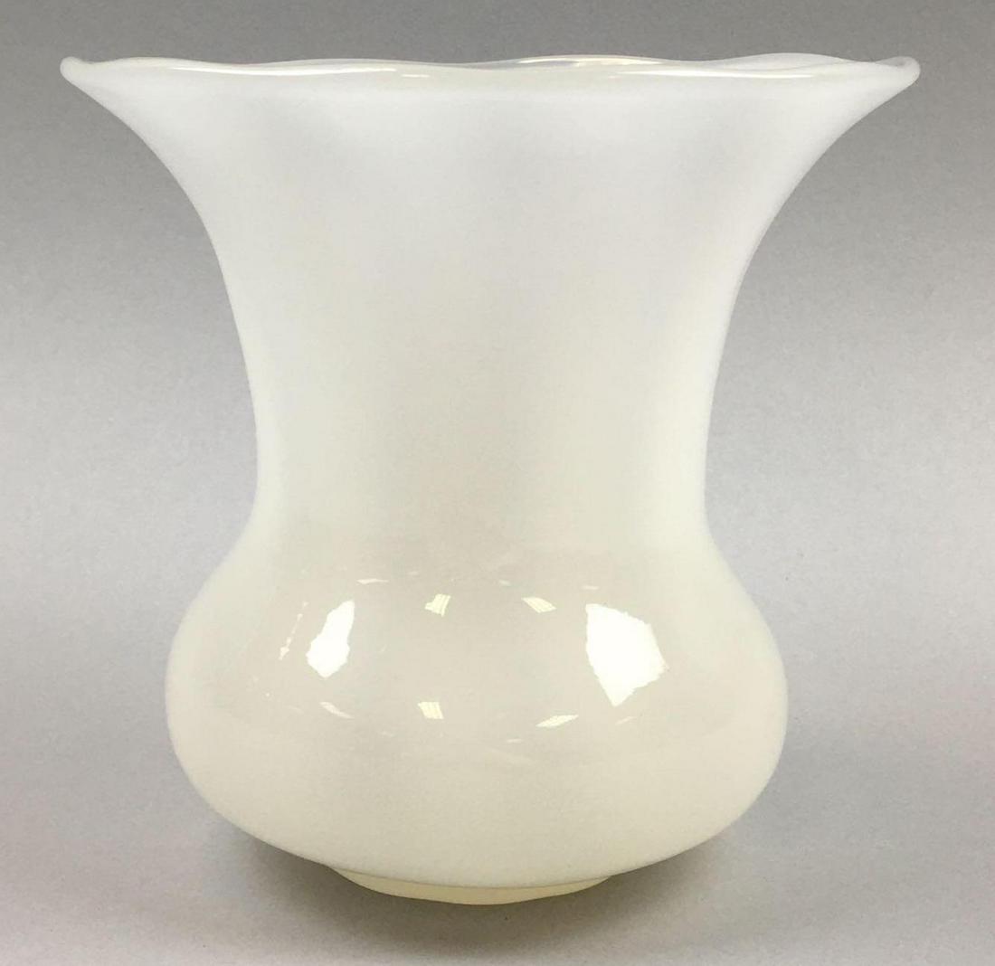 Steuben Alabaster "Ivrene" Shade Vase: This Steuben Alabaster "Ivrene" Shade Vase measures 5 x 5 inches and is in excellent condition without chips or flaws