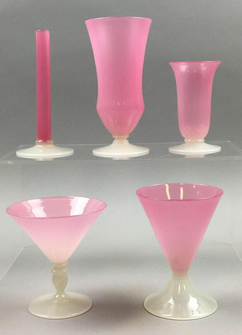 Lot of 5 : Vintage Steuben Rosaline/ Alabaster Glass -: The largest piece in this collection measures 6-1/2 inches and the smallest measures 4-1/2 inches