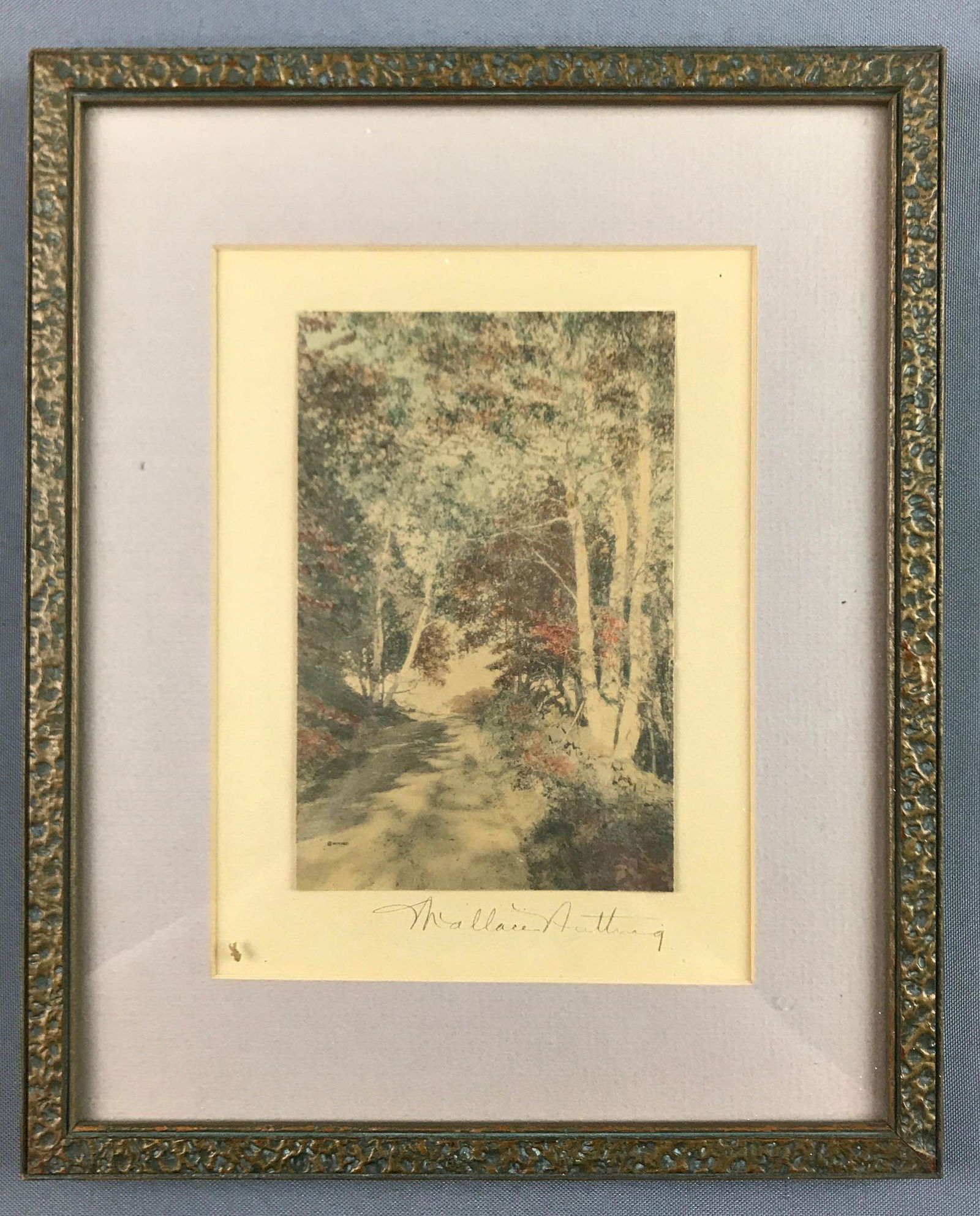 Vintage Frame Wallace Nutting Etching: Signed on mat, Frame 8 3/4 x 10 3/4. Dated 1921