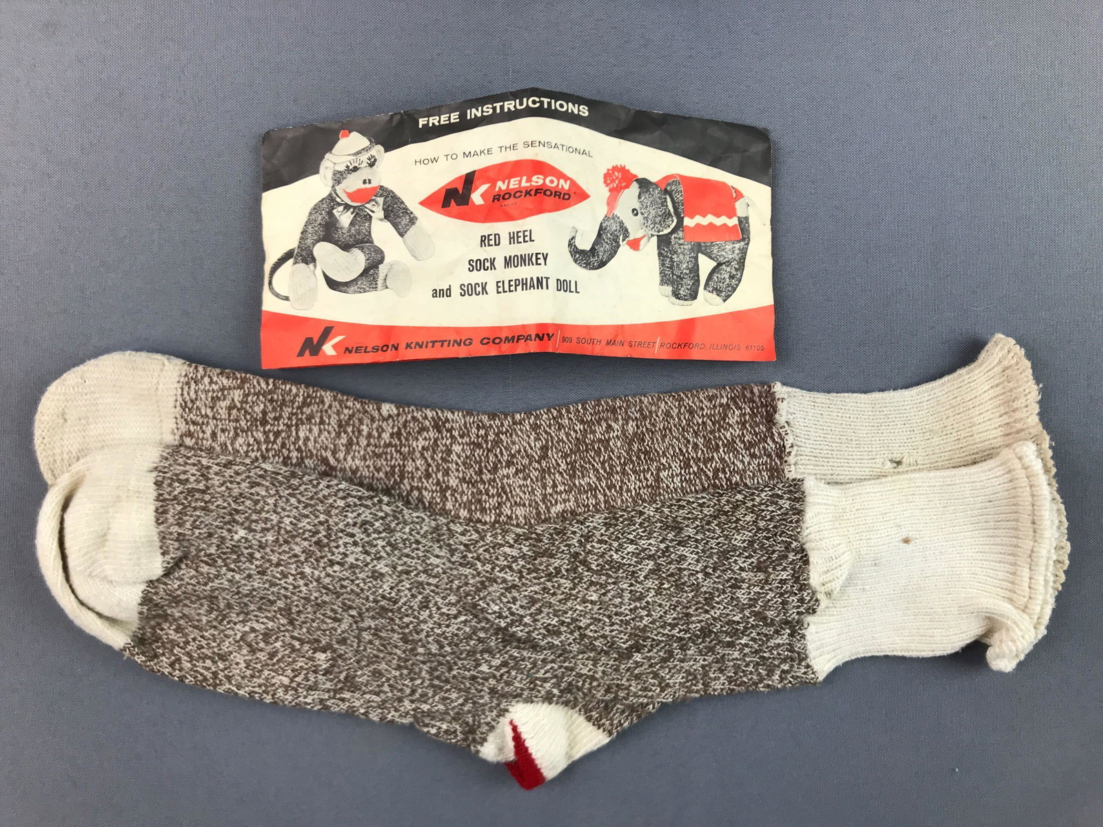 Vintage Sock Monkey Instructions + Socks: "Nelson Rockford" brand