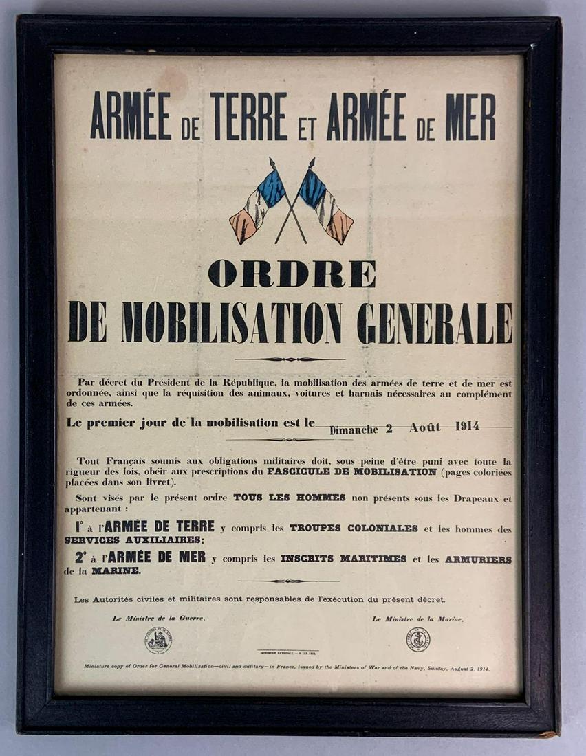 WW1 French Mobilization Order in Nice Antique Frame (1 of 2)
