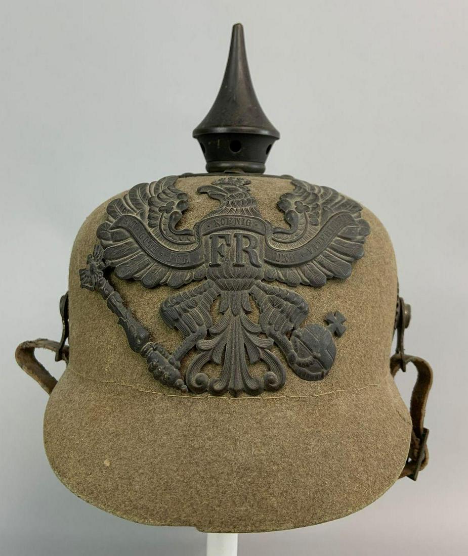 Outstanding Untouched WW1 Felt Brown Pickelhaube: All Original Nothing Replaced, Nice Body is Not Mis-Shapen, You;d be Hard to Upgrade, Excellent Liner, Helmet We Believe is Unissued