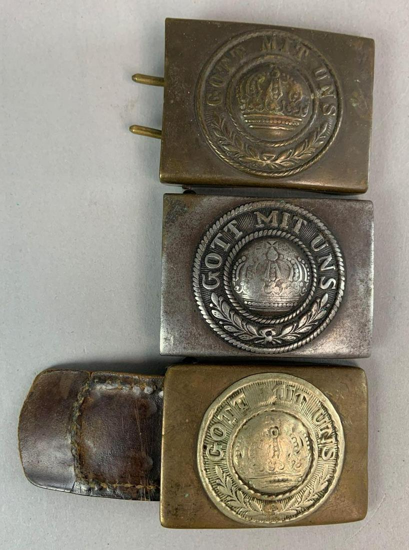 Group of 3 Imperial German Belt Buckles: 2 Brass and 1 Steel