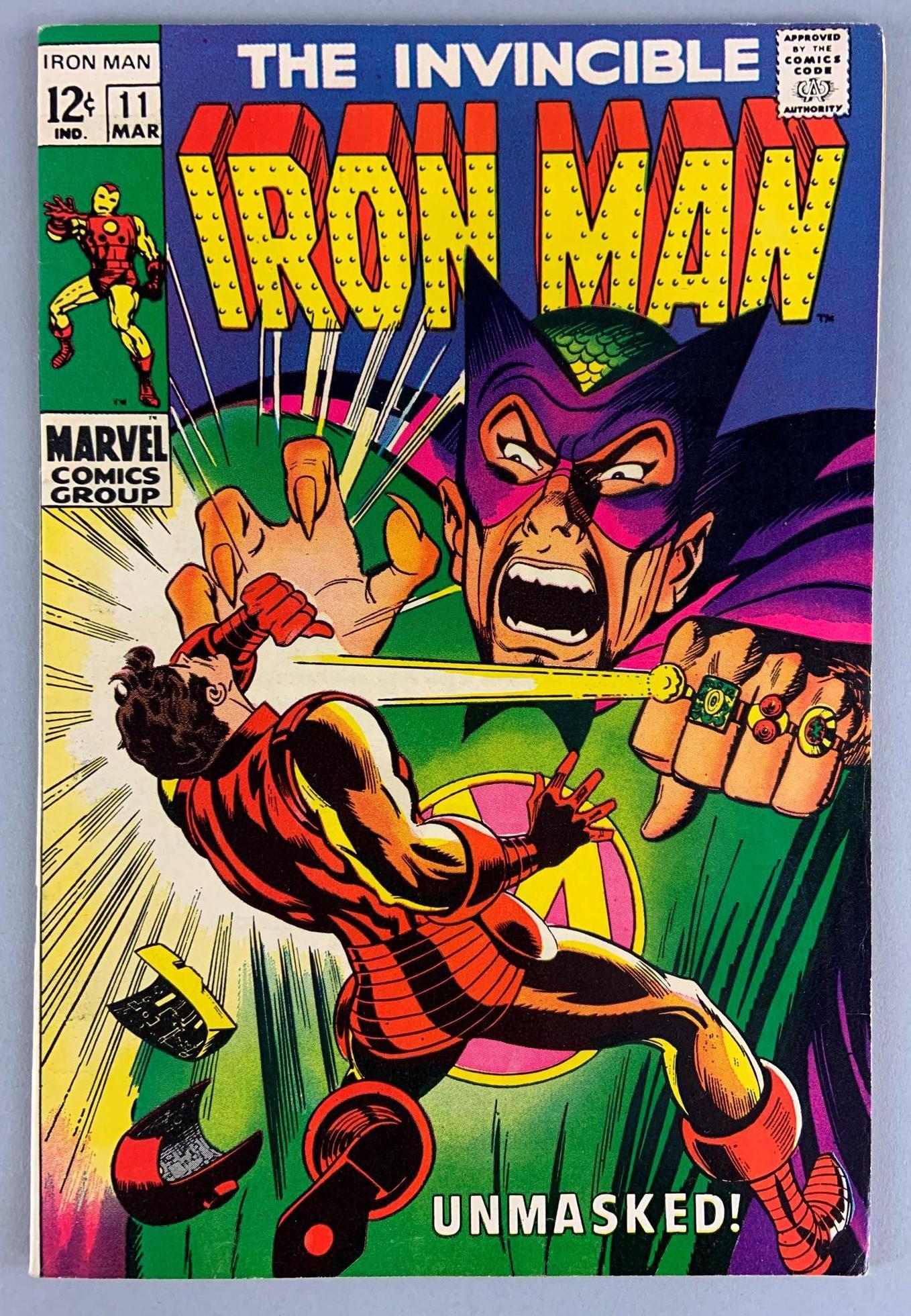 Marvel Comics The Invincible Iron Man No. 11 Comic Book: 1st Appearance of Tony Stark LMD; Death of Mei-Ling; Versus Mandarin; Peter Sanderson L.O.C., March 1969, Vol. 1 (First Print), Silver Age, $.12