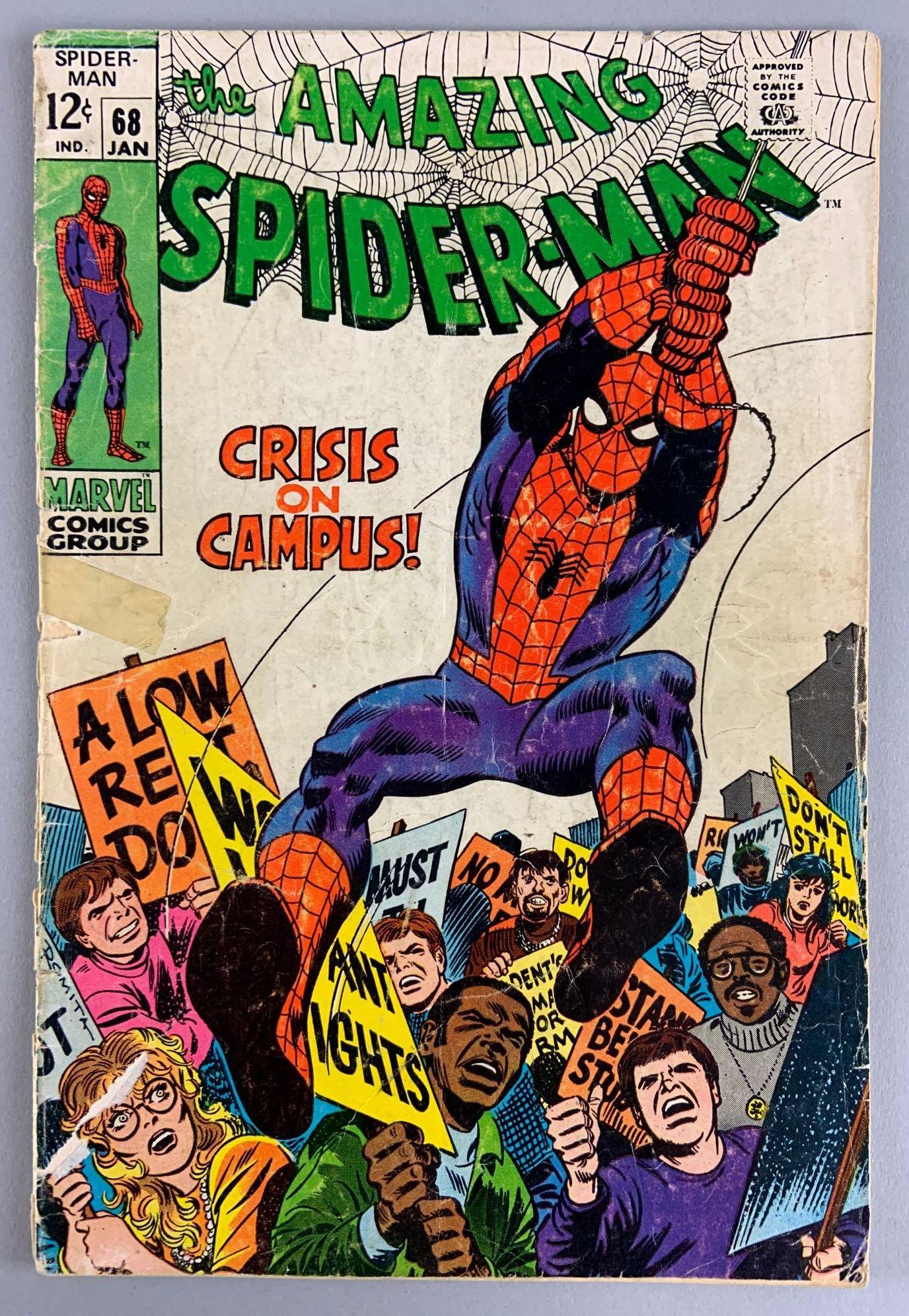 Marvel Comics Spider-Man No. 68 Comic Book: 1st Appearance of Louis Wilson; 2nd Appearance of Randy Robertson; Versus Kingpin, January 1968, Vol. 1 (First Print), Silver Age, $.12, Rip on Cover
