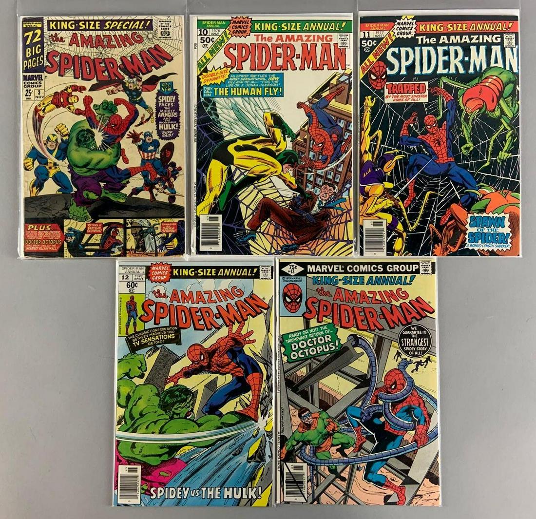 Group of 5 Marvel Comics Spider-Man King Size Annual: Includes No. 3, No. 10, No. 11, No. 12, and No. 13, Silver and Bronze Age, $.25, $.50, $.60, and $.75