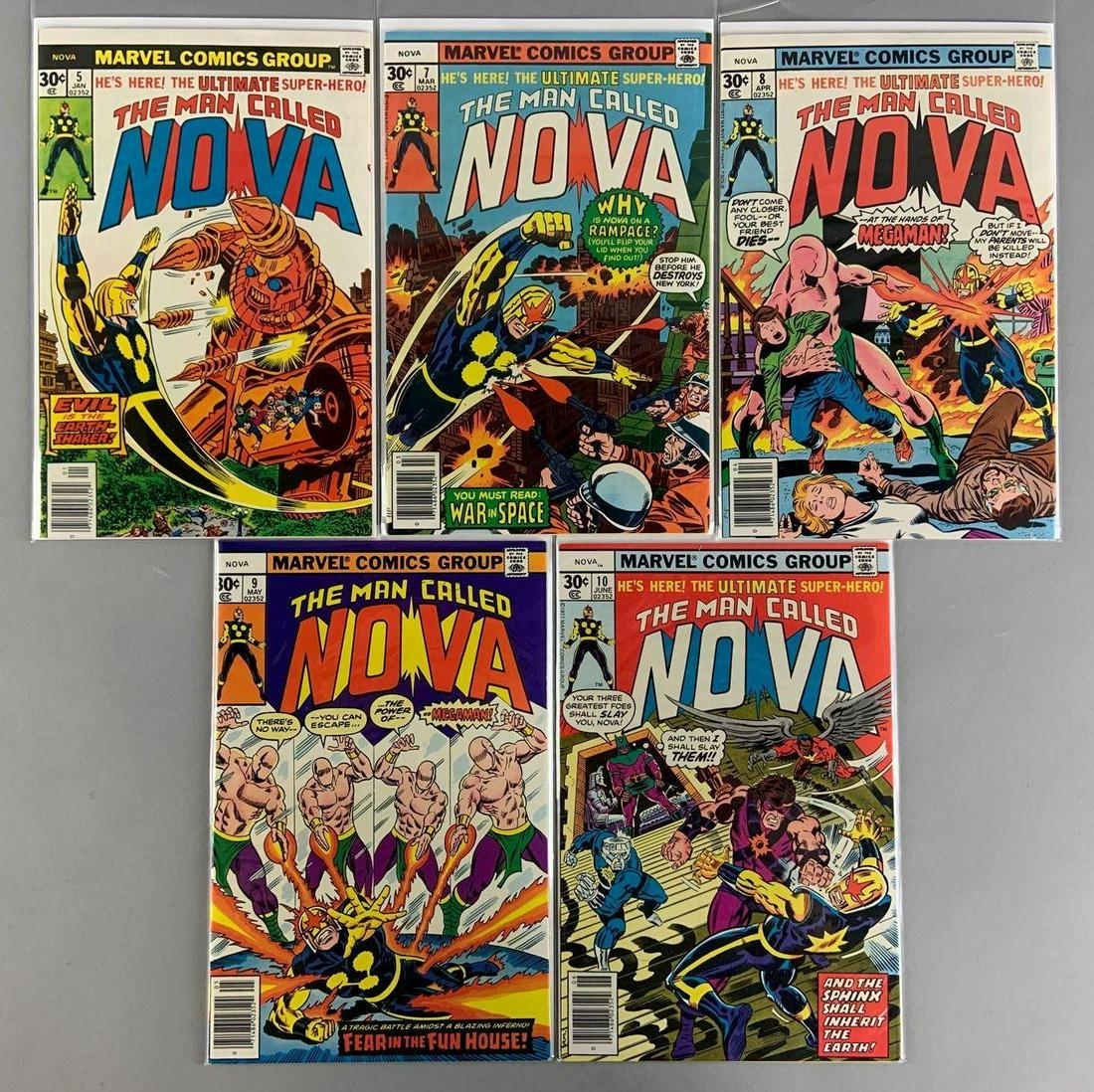 Group of 5 Marvel Comics The Man Called Nova Comic: Includes No. 5, 7-10, Jan, Mar-June 1977, Bronze Age, $.30