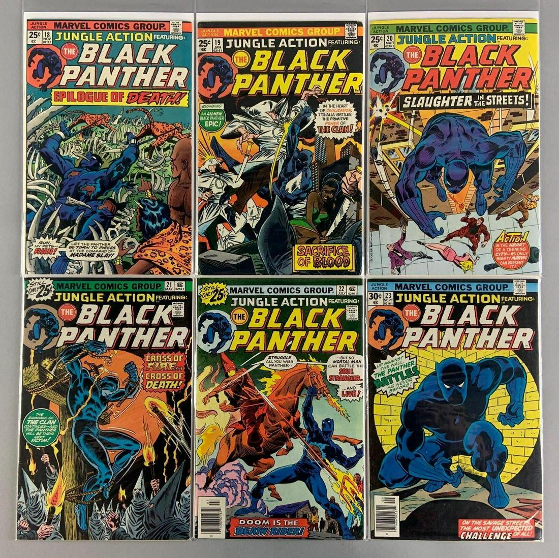 Group of 6 Marvel Comics Jungle Action Comic Books: Featuring The Black Panther, No. 18-23, Includes 1st appearance of Kevin Trublood. 1975-76, Bronze Age, $.25 and $.30, Bagged and Boarded