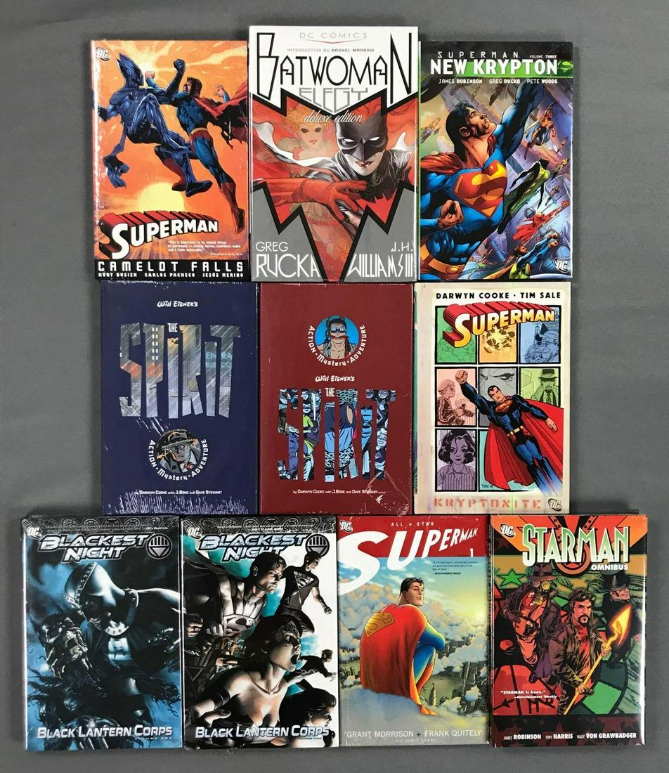 Group of 10 Hardcover DC Trade Comics: Includes Starman Omnibus, The Spirit, Superman, and more