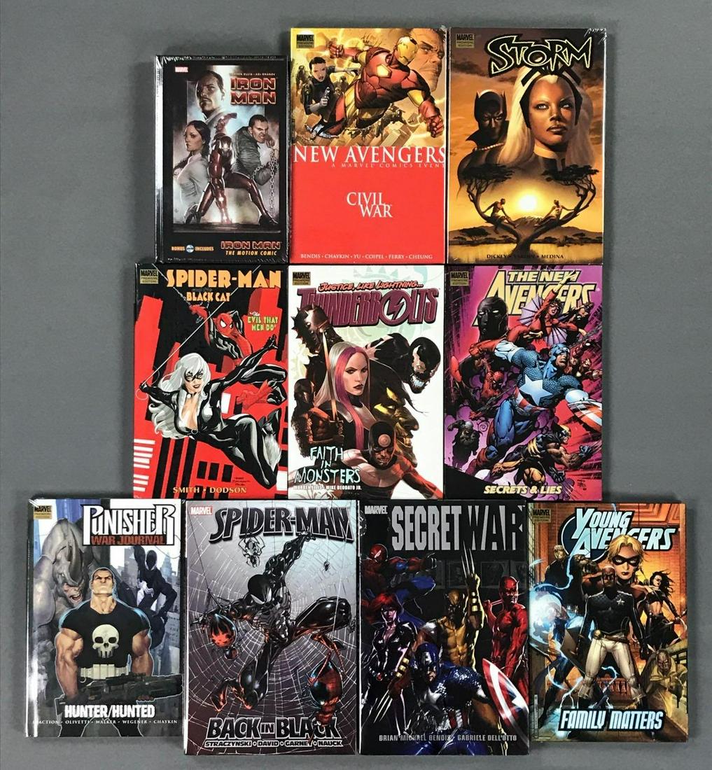 Group of 10 Hardcover Marvel Trade Comics: Includes Young Avengers, Storm, Iron Man, and more