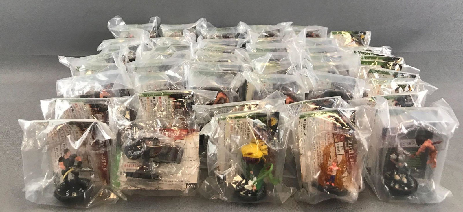 Group of 45+ HorrorClix Figurine and card sets: Includes Vlad the Impaler (31), Little Damon (3), Major Harper (4), The Widow (1), and Tendril Queen (8)