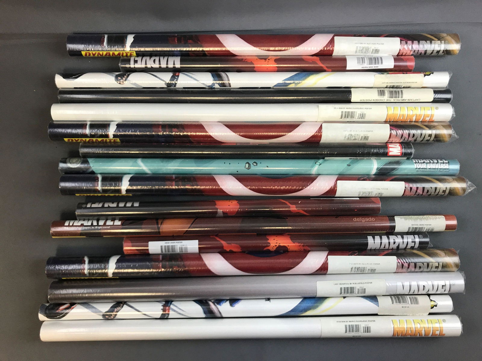 Group of 16 posters, new in package: Marvel, lady Deadpool come on invaders, Captain America, Iron Man, and more