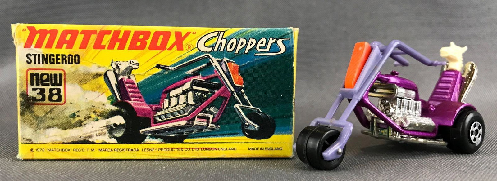 Matchbox Superfast Choppers No. 38 Stingeroo Die-Cast: Purple body, BPW. A Lesney Product. Made in England