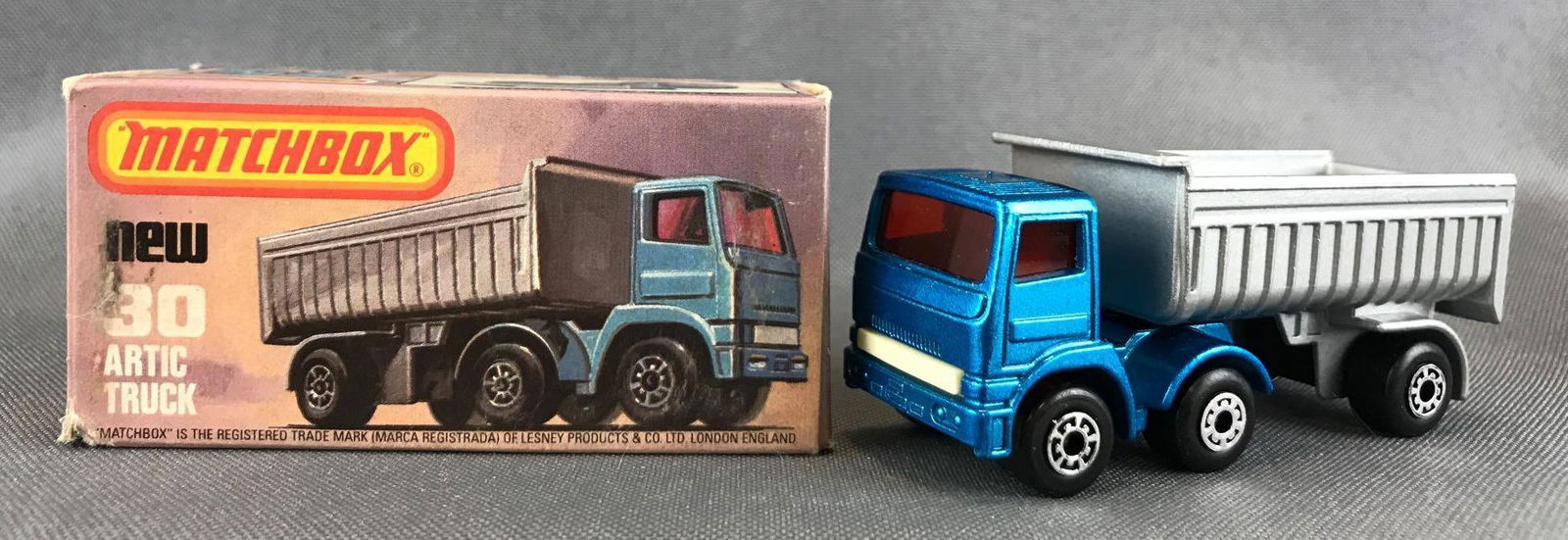 Matchbox No. 30 Arctic Truck Die-Cast Vehicle with: Blue body, black/white base, red windows, BPW. A Lesney Product. Made in England