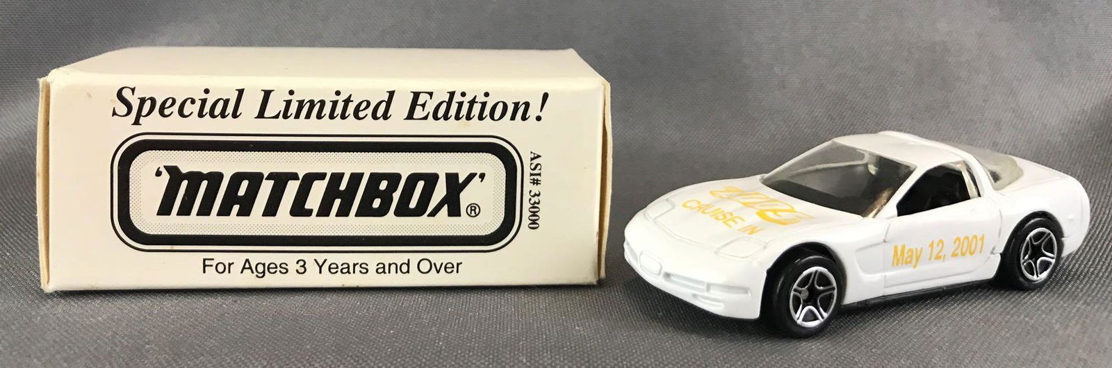Matchbox Special Limited Edition 1997 Corvette Die-Cast: White body, BPW, BUDS Cruise In May 12, 2001 decals. A Lesney Product. Made in China