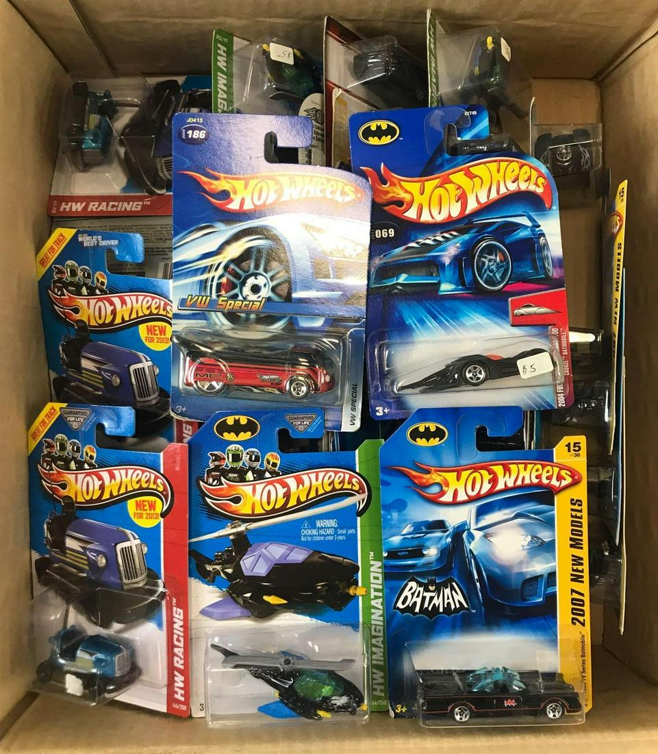 Partially Full Shipping Box of Hot Wheels Die-Cast: 41 pieces. Includes Bump Around, Volkswagen Kool Kombi, Batmobile and more