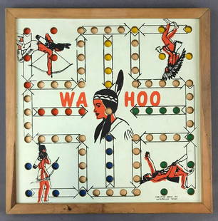 Vintage 2-Sided Game Board-Wahoo/Checkers: By Creative Ideas Inc. Gatesville, Texas. Wood, 15x15 inches