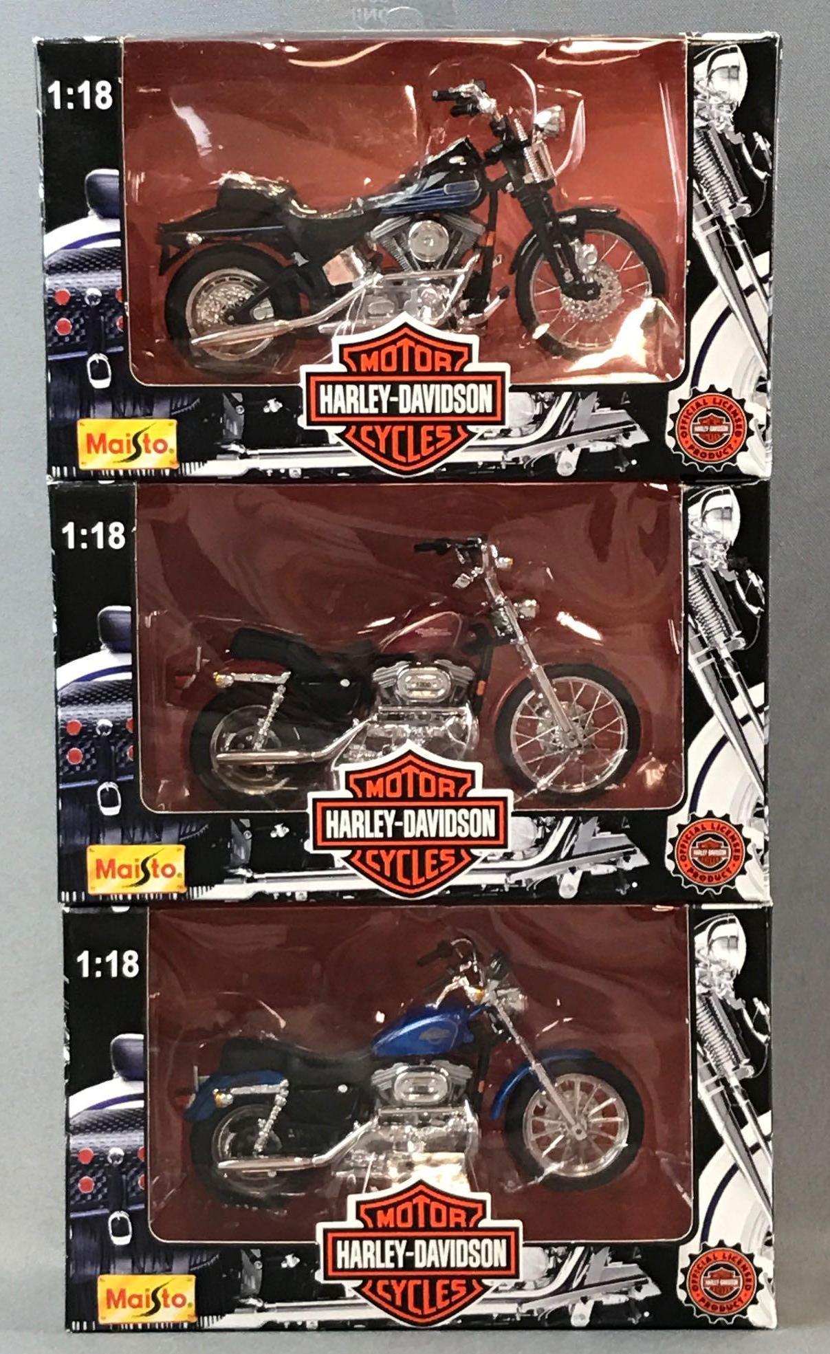 Group of 3 Maisto 1:18 Scale Harley-Davidson: New in original packaging