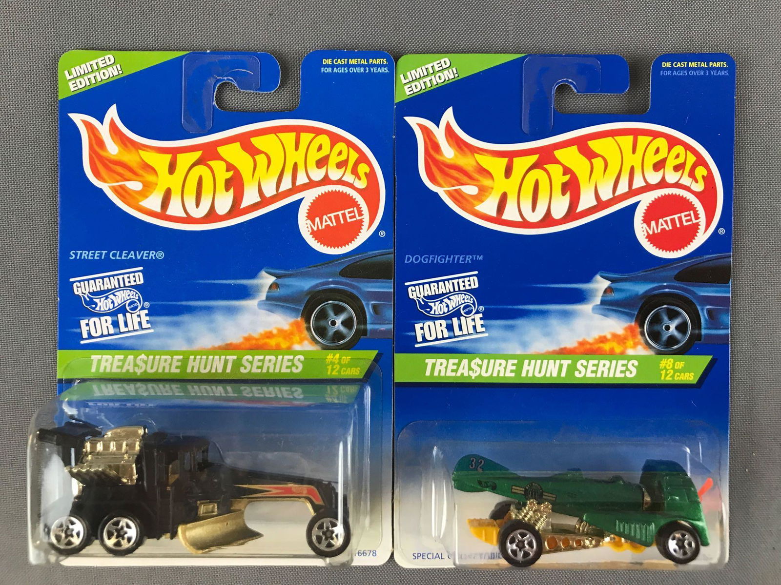 Group of 2 Hot Wheels Limited Edition Treasure Hunt: New in original packaging, No. Street Cleaver and No. 8 Dog Fighter