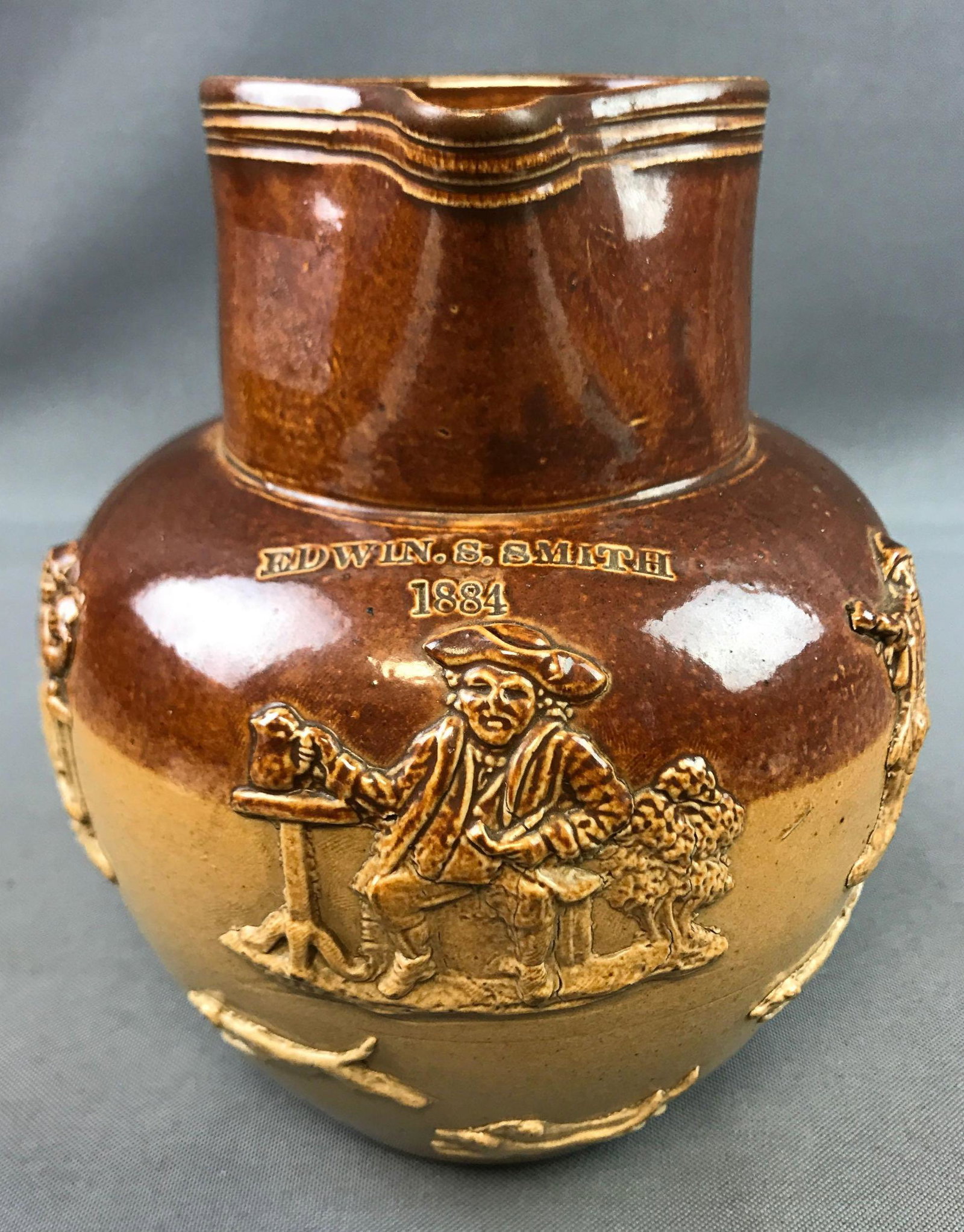 Antique (1884) Edwin S Smith Pitcher w/ Embossed: 6 1/2 inches tall