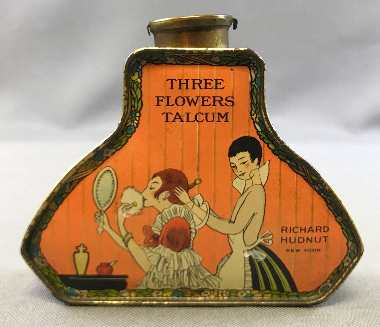 Antique (1920s) Lithograph - "Three Flowers Talcum" Tin (1 of 5)