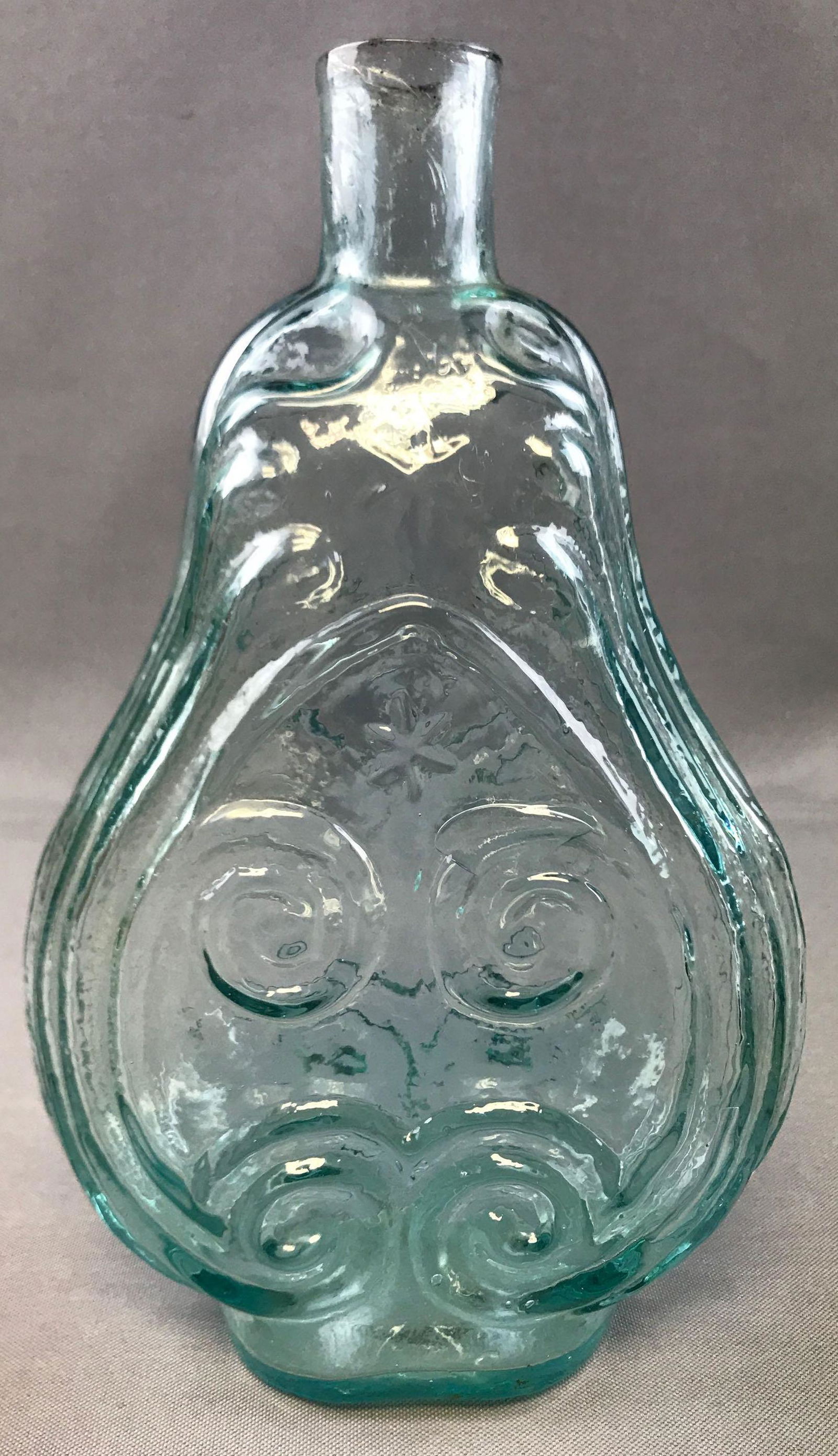 Antique Green Glass Scroll Flask (1 of 5)