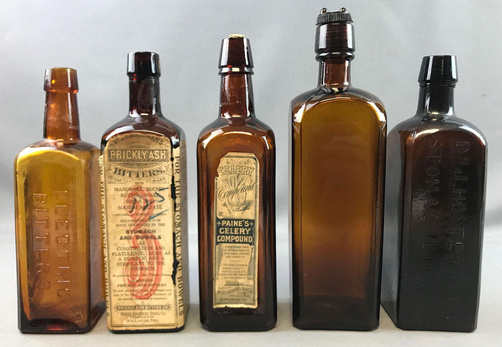 Group of 5 : Antique Amber Bottles  (c.1860s-1880s) (1 of 6)