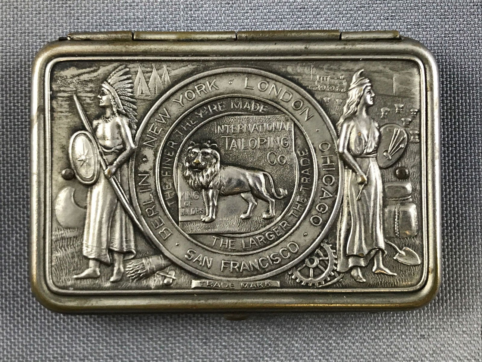 Antique Tin Repousse Advertising Match Safe : (1 of 4)