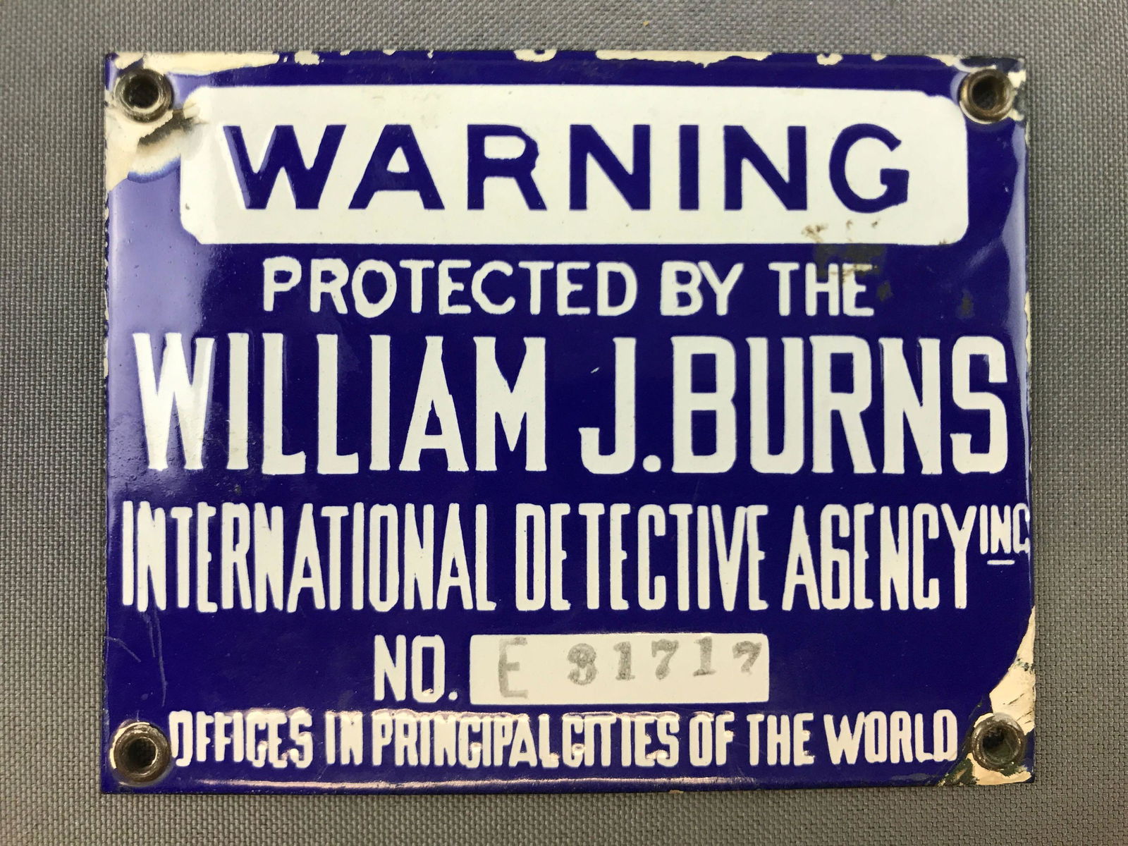 Vintage Enamel Warning Sign : Burns Detective Agency (1 of 3)