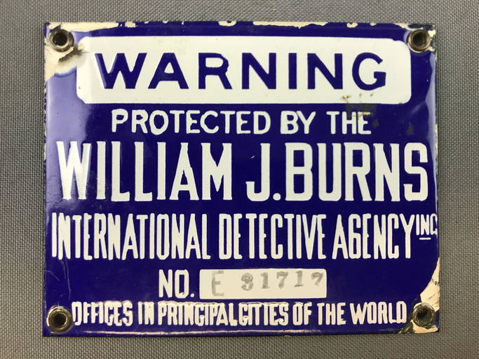 Vintage Enamel Warning Sign Burns Detective Agency